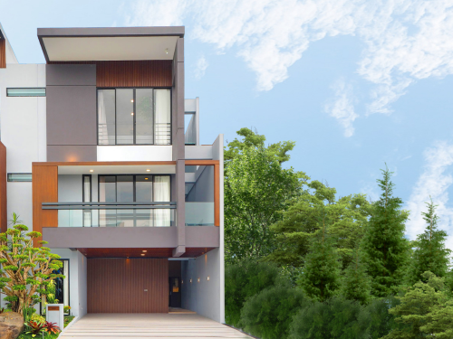 Das turmartige Wohnhaus in Holzbauweise in einem dicht verbauten Siedlungsgebiet in Inzing sticht sofort ins Auge und bietet auf drei Ebenen ausreichend Platz zum Arbeiten und Wohnen.